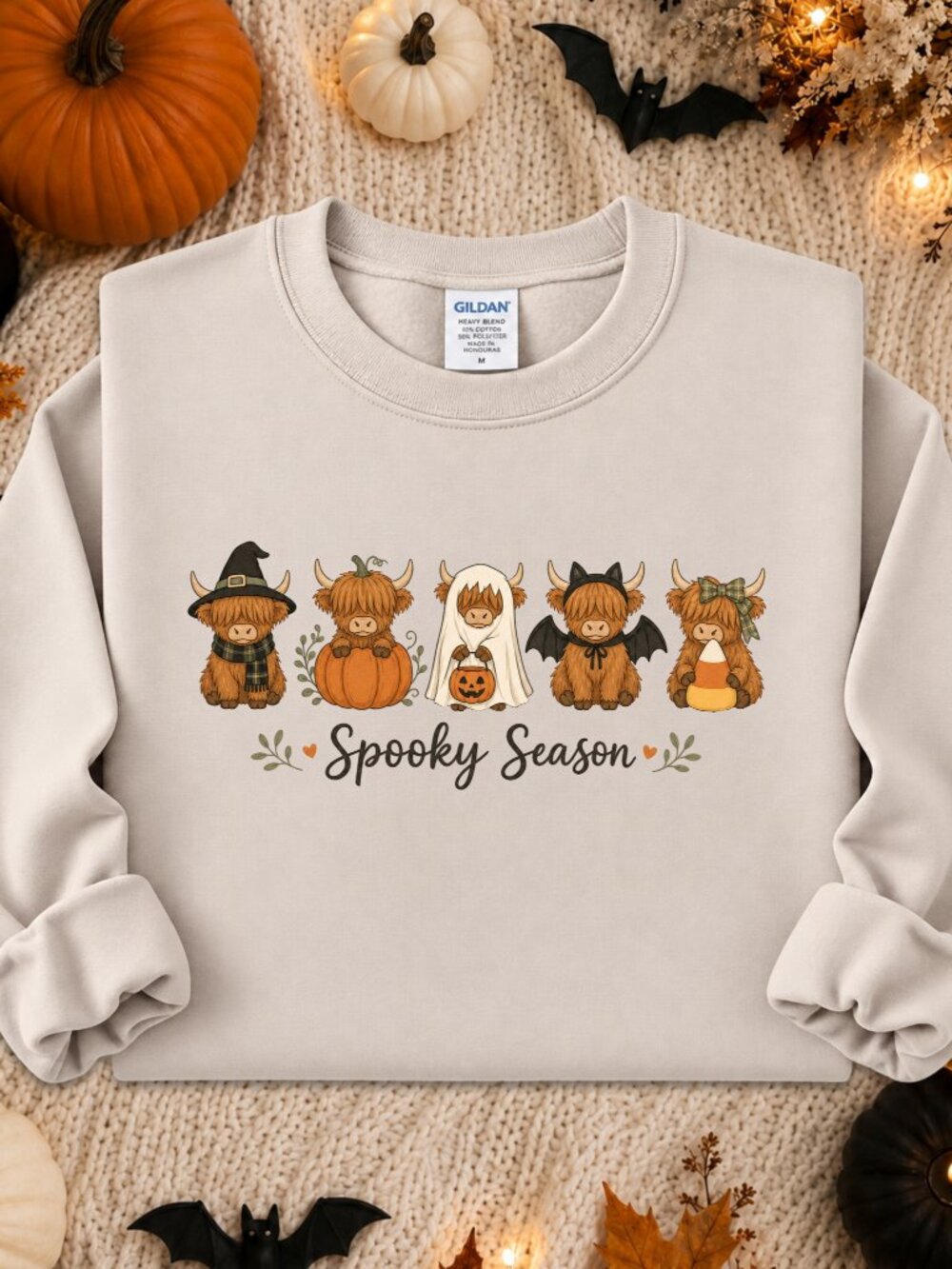 Highland Cow Sweatshirt Graphic Crewneck Spooky Season Halloween Fall Pumpkins